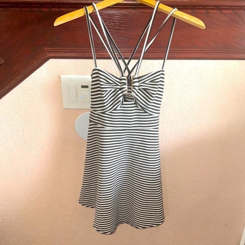 Material Girl Women’s Size Medium Strappy Black and White Striped A Line Dress
